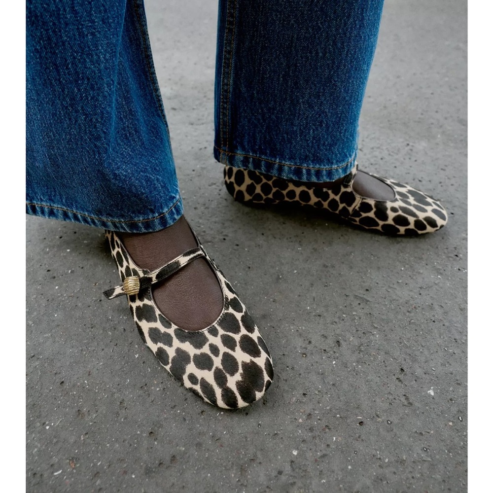Zara Leather Leopard Print Women's Ballet Flats